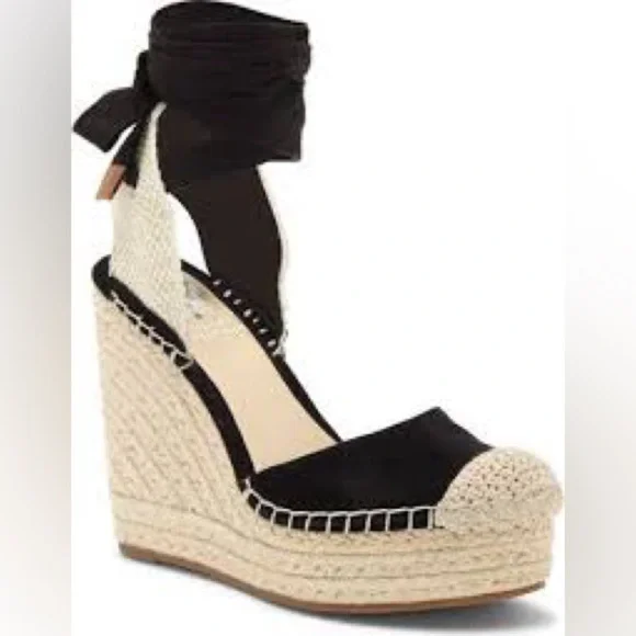 Vince Camuto Alindra Espadrille Wedge Black Excellent Size 6.5 - Picture 2 of 11